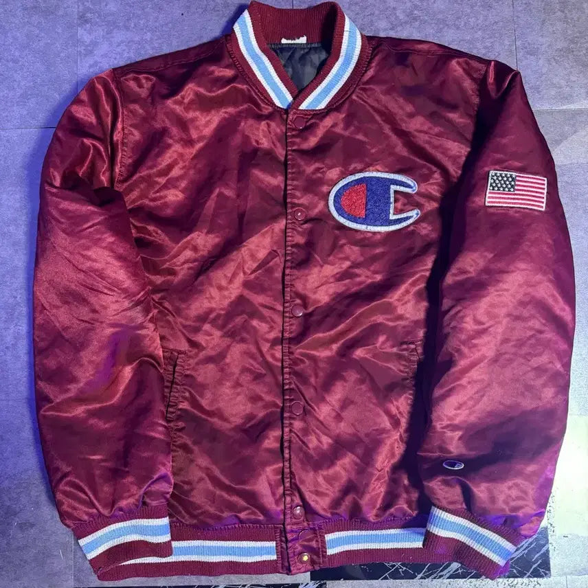 [BUNJANG] Champion Varsity Jacket Burgundy / L 챔피온 성조기 바시티 자켓 버건디