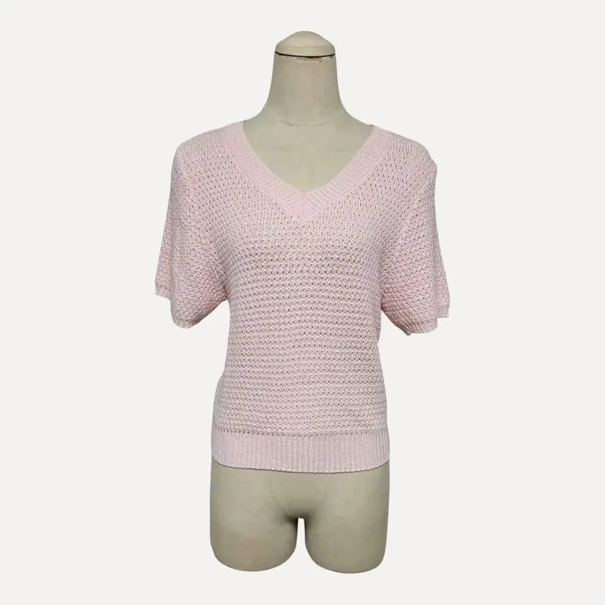 [BUNJANG] 1819 V-Neck Knit Short Sleeve Pink / 1819 v넥 니트 반팔 핑크