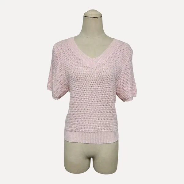 [BUNJANG] 1819 V-Neck Knit Short Sleeve Pink / 1819 v넥 니트 반팔 핑크