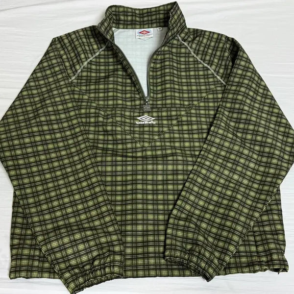 [BUNJANG] Umbro Green Check Windbreaker Anorak / 엄브로 그린 체크 바람막이 아노락