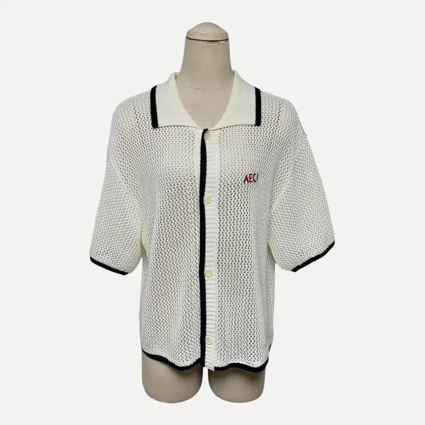 [BUNJANG] 1820 AEC Ivory Mesh Short-Sleeve Knit Cardigan / 1820 AEC 아이보리 메쉬 반팔 니트 가디건