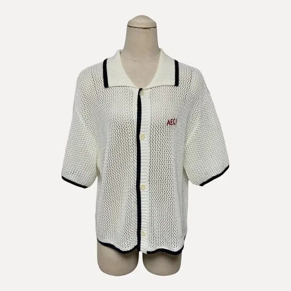 [BUNJANG] 1820 AEC Ivory Mesh Short-Sleeve Knit Cardigan / 1820 AEC 아이보리 메쉬 반팔 니트 가디건