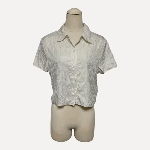 [BUNJANG] 8seconds Beige Short Sleeve Cropped Shirt / 1821 에잇세컨즈 베이지 반팔 크롭 셔츠