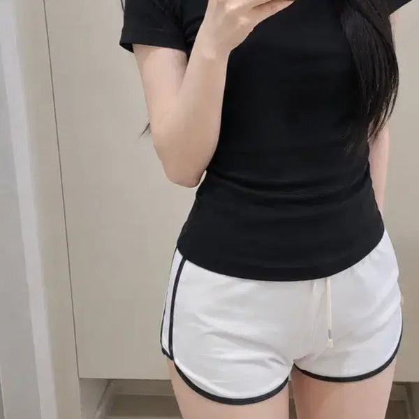 [BUNJANG] Dolphin Pants with White and Black Color Block / 화이트 블랙 배색 중고 돌핀팬츠