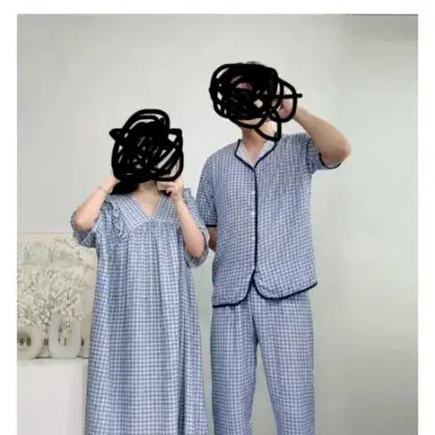 [BUNJANG] Self-Produced Newlywed Couple Pajama Set - Checkered Pattern / 자체제작 신혼부부 파자마 새상품