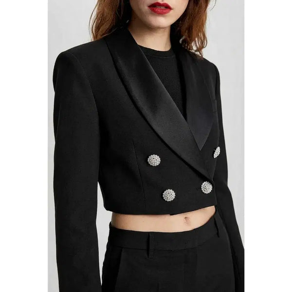 [BUNJANG] Alessandra Rich Crystal Button Cropped Wool Blazer / 알레산드라 리치 크리스탈 버튼 크롭 울 블레이저