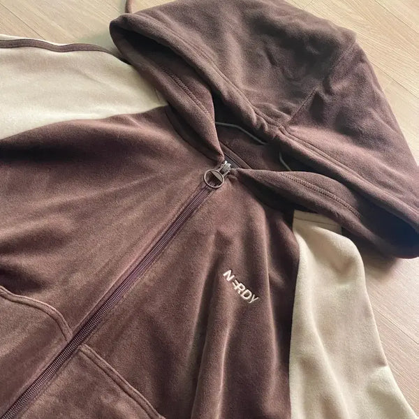 [BUNJANG] NERDY Velvet Hooded Zip-Up Brown / NERDY 벨벳 후드 집업 브라운