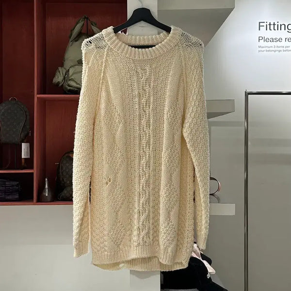 [BUNJANG] Maison Margiela Ivory Cable Oversized Pullover Knit M / 메종 마르지엘라 아이보리 케이블 오버사이즈 풀오버 니트