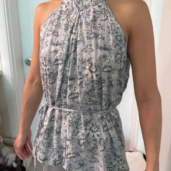 [BUNJANG] Sky Blue Floral Halterneck Blouse / 홀터넥 블라우스
