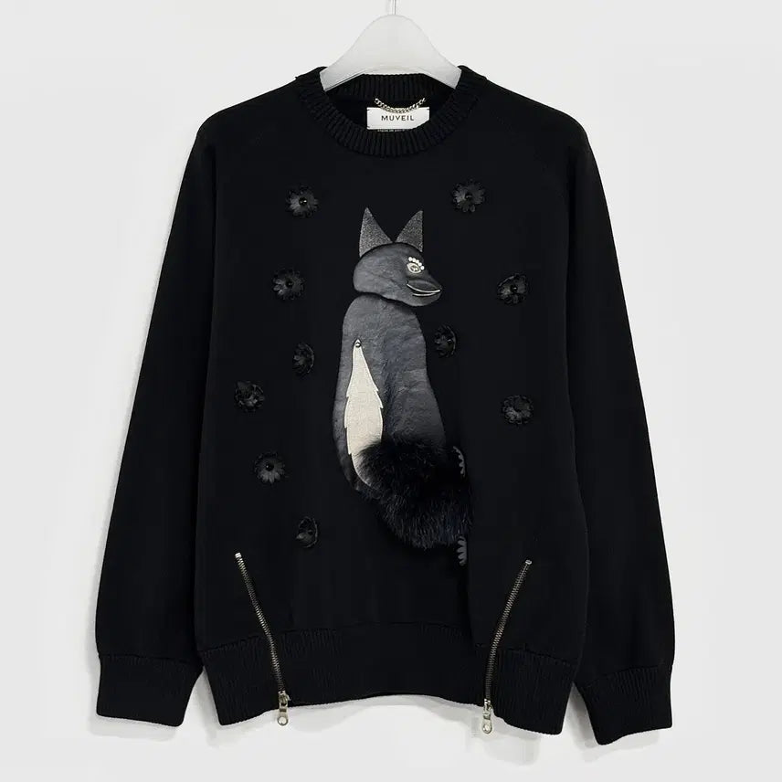 [BUNJANG] MUVEIL Fox Fur Cat Patchwork Knit Sweater / MUVEIL 뮤베르 폭스퍼 캣 니트 스웨터
