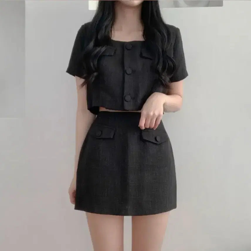[BUNJANG] Short Sleeve Tweed Two-Piece Set / 반팔 트위드 투피스
