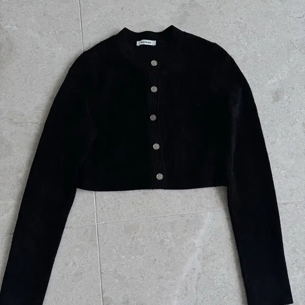 [BUNJANG] Sandro Cropped Velvet Cardigan / 산드로 크롭 벨벳 스타일 가디건