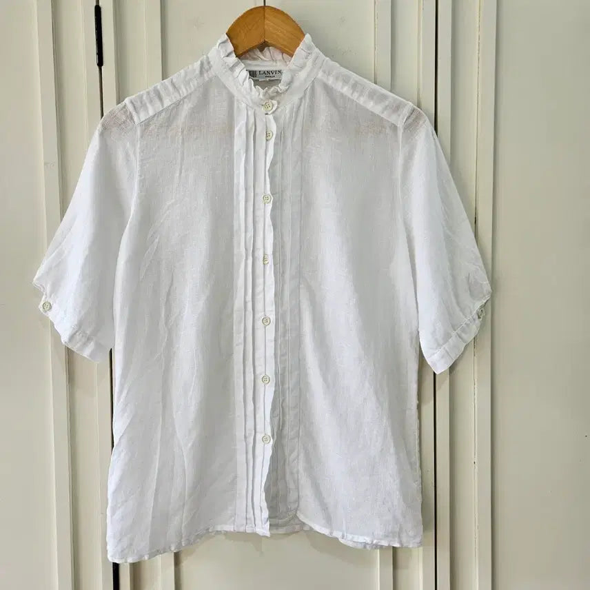 [BUNJANG] LANVIN PARIS Linen Ruffle Pintuck Blouse / [LANVIN PARIS] 랑방 린넨 프릴 핀턱 블라우스