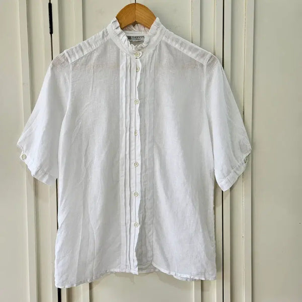 [BUNJANG] LANVIN PARIS Linen Ruffle Pintuck Blouse / [LANVIN PARIS] 랑방 린넨 프릴 핀턱 블라우스