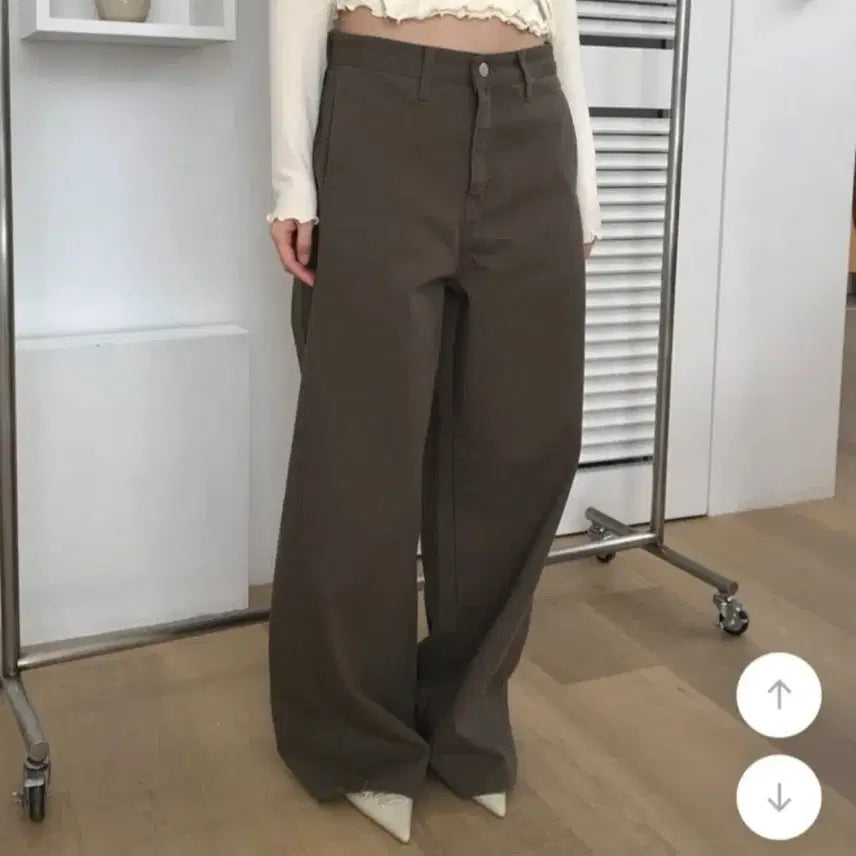 [BUNJANG] Mienne Olive Khaki Brown Wide Cotton Pants / [S] 미엔느 올리브 카키브라운 와이드 코튼 팬츠