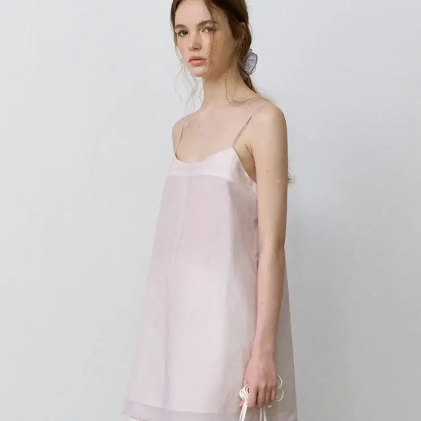 [BUNJANG] Hane Satin Layered Mini Dress (White & Lavender) / 하네 - 새틴 레이어드 미니 원피스 (화이트&라벤더)