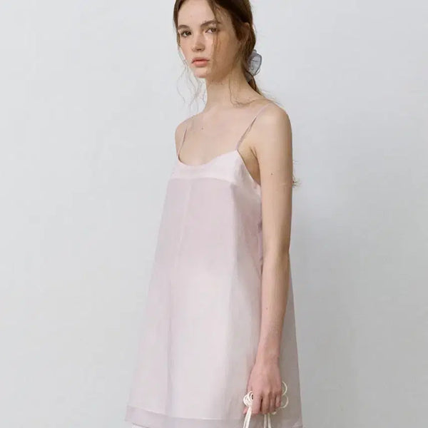 [BUNJANG] Hane Satin Layered Mini Dress (White & Lavender) / 하네 - 새틴 레이어드 미니 원피스 (화이트&라벤더)