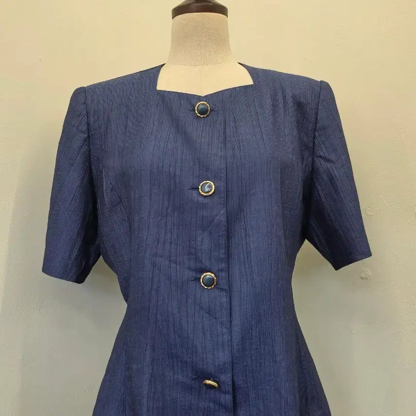 [BUNJANG] Navy Diamond Neck Short Sleeve Jacket / 네이비 다이아몬드넥 반팔 자켓