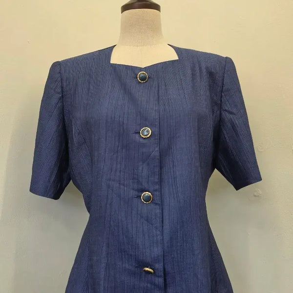 [BUNJANG] Navy Diamond Neck Short Sleeve Jacket / 네이비 다이아몬드넥 반팔 자켓