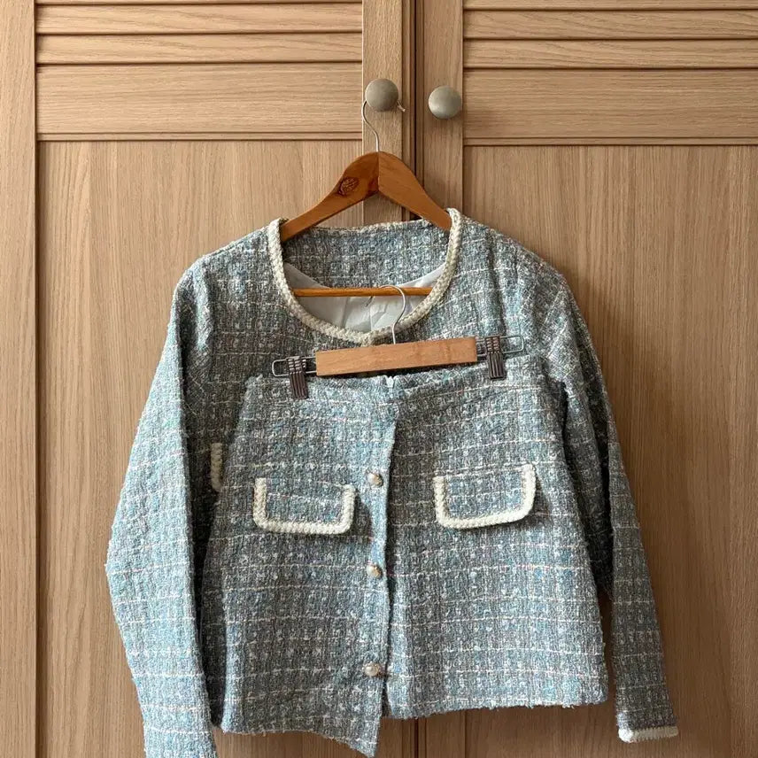 [BUNJANG] Sky Blue Tweed Set-up Jacket and Skirt / 트위드 세트 셋업 스카이블루