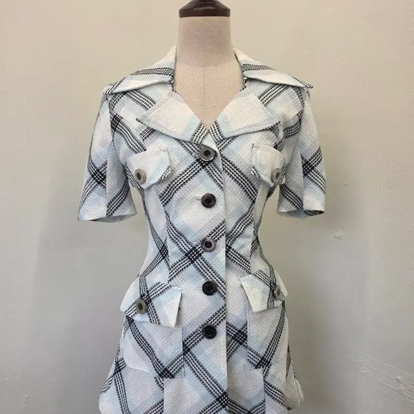 [BUNJANG] Check Short Sleeve Jacket / 체크 반팔 자켓