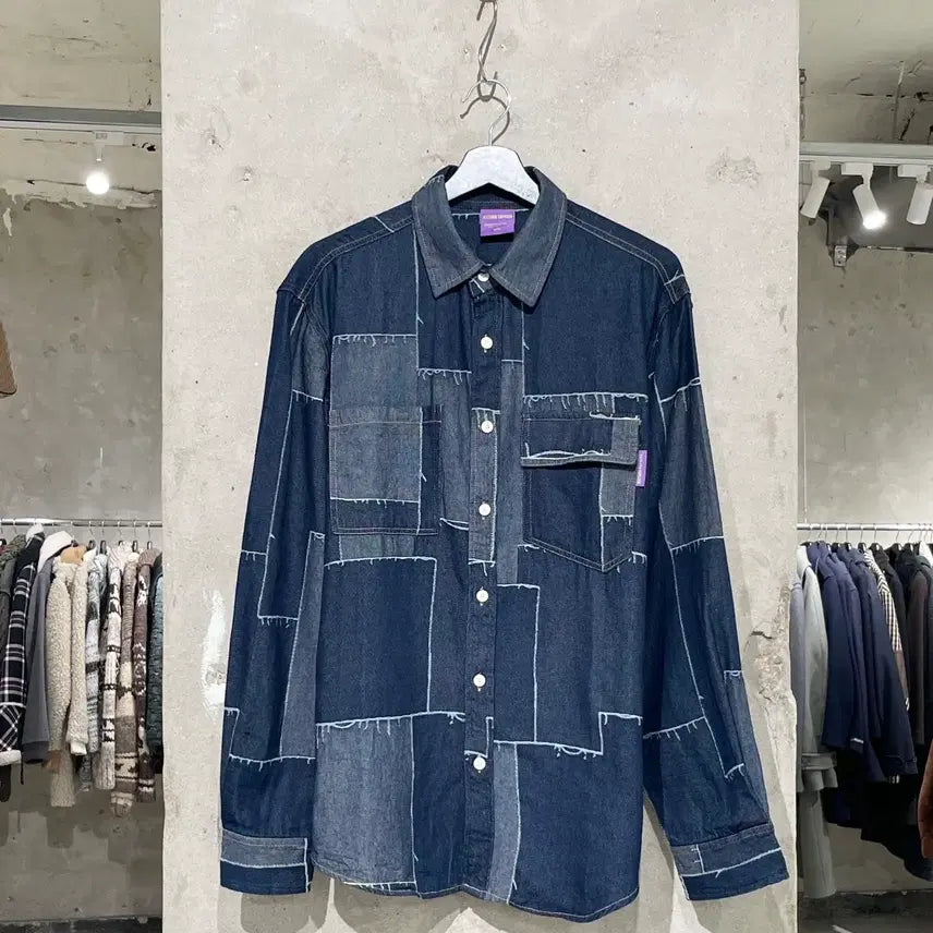 [BUNJANG] Autumn Express Patchwork Denim Shirt XXL / 어텀 익스프레스 패치워크 데님 셔츠