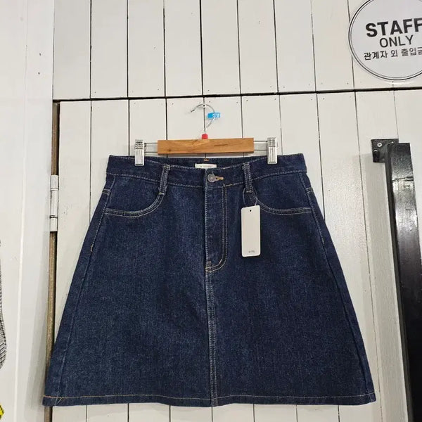 [BUNJANG] W.SECOND Women's A-Line Mini Denim Skirt (Dark Blue, Size L) / 새상품 W.SECOND 여성 청스커트 L 진청 미니스커트 A라인 청치마 진청 데님스커트 새제품