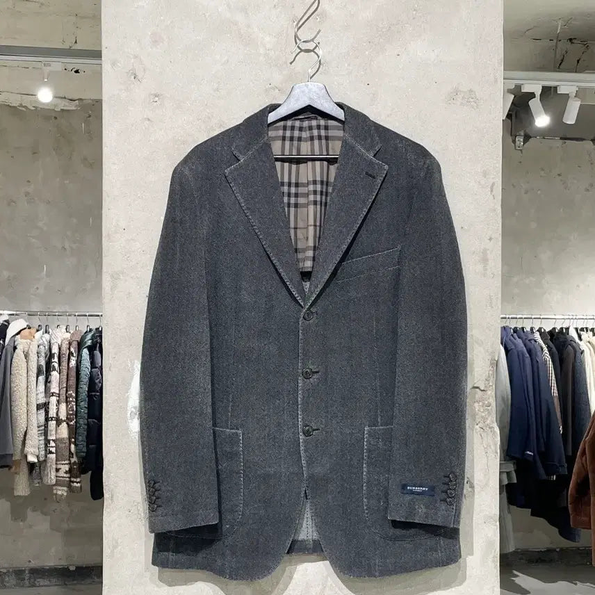 [BUNJANG] Burberry Charcoal Herringbone Wool 3-Button Blazer Size 52 / 버버리 차콜 헤링본 울 3B 블레이저