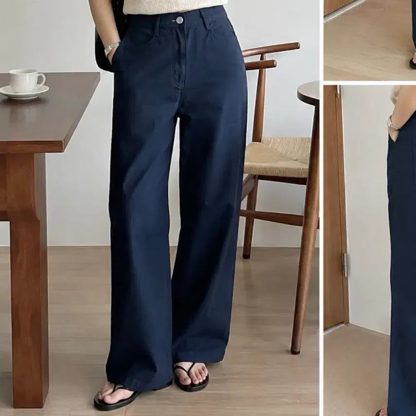[BUNJANG] Navy Wide Pants - Size L / 네이비 와이드 팬츠 바지 라지 L