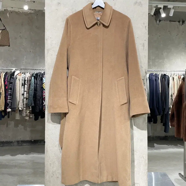 [BUNJANG] Max Mara Beige Hidden Button Belted Wool Coat / 막스마라 베이지 히든 버튼 벨티드 울 코트