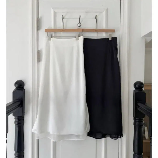 [BUNJANG] Satin Long Skirt (Black, White) / 새틴 스커트 빅사이즈 블랙, 화이트