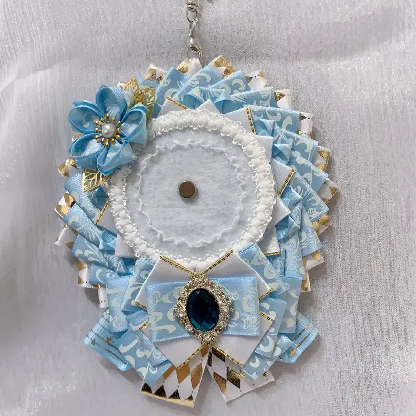 [BUNJANG] Rosette Badge Holder Sky Blue / 50~58mm 화려한 하늘색 로제트 / 이타백 장식 / 굿즈꾸미기
