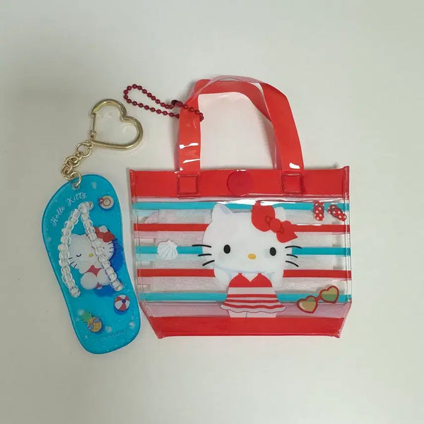 [BUNJANG] Sanrio Hello Kitty Red Beach Bag, Flip-Flops Sandals, and Keychain Set / (새상품) 산리오 헬로키티 레드 비치백 쪼리 샌들 키링 세트