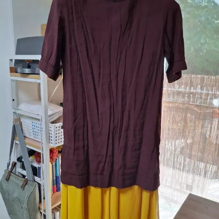 [BUNJANG] COS Colorblock Midi Dress / COS 코스 버건디 옐로우 배색 원피스