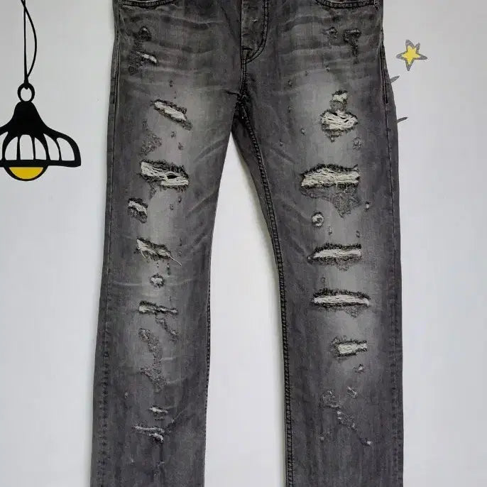 [BUNJANG] BUCKAROO Vintage Distressed Black Denim Pants / [32] BUCKAROO 빈티지 디스트로이드 흑청 데님 팬츠
