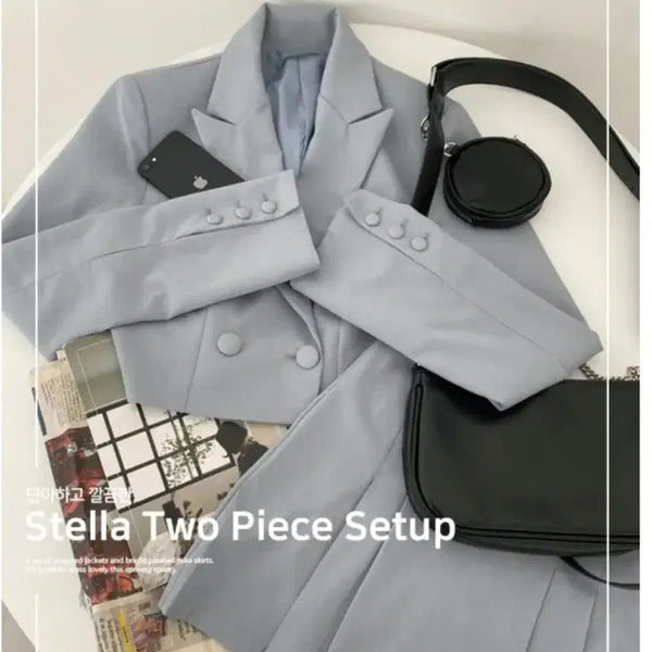 [BUNJANG] Sage Green Jacket and Skirt Set / 소라색 자켓+스커트 셋업 투피스