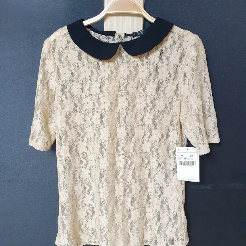 [BUNJANG] Zara Lace Collar Blouse Beige M / 진짜만원 새상품 자라 레이스 카라블라우스 베이지 M