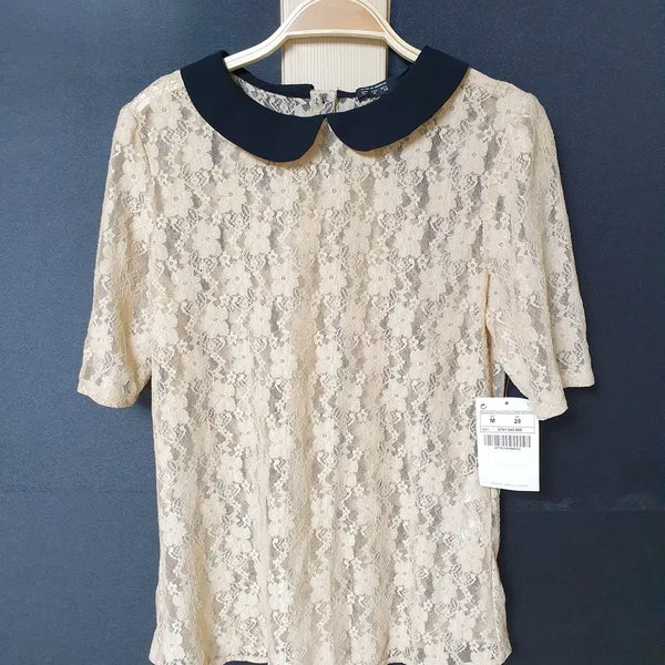 [BUNJANG] Zara Lace Collar Blouse Beige M / 진짜만원 새상품 자라 레이스 카라블라우스 베이지 M