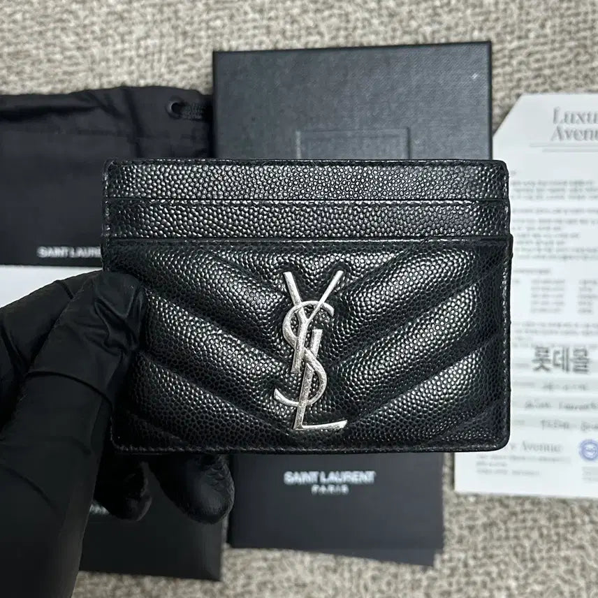 [BUNJANG] Saint Laurent Matelassé Card Holder Black Silver / [A+/풀구성] 입생로랑 마들라세 카드지갑