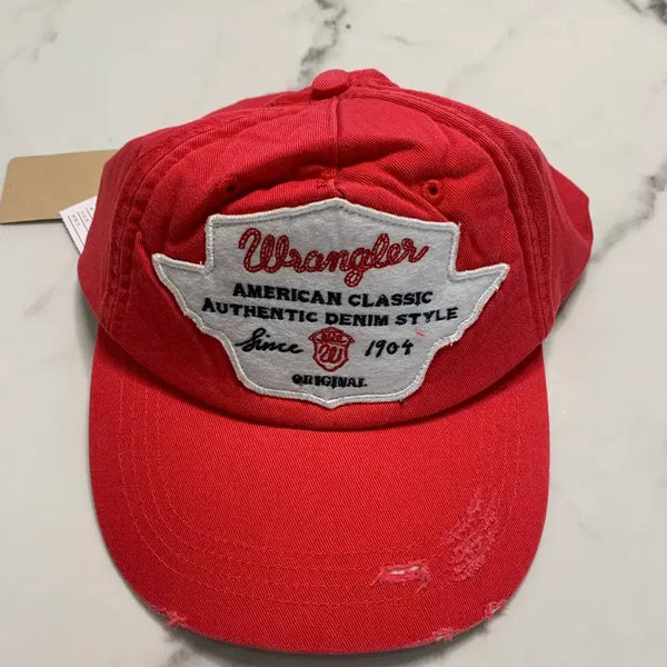 [BUNJANG] Wrangler American Classic Vintage Washing Patch Ball Cap (Red) / 랭글러 아메리칸 클래식 빈티지 워싱 패치 볼캡(Red)