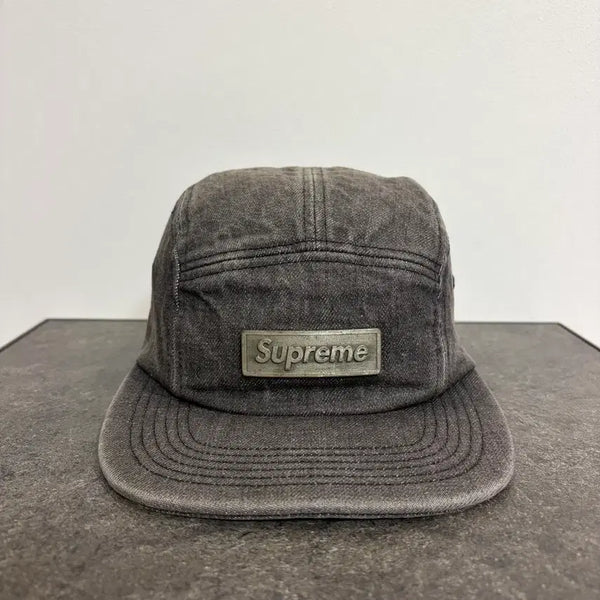 [BUNJANG] Supreme Box Logo Metal Logo Denim Camp Cap Hat Black / 슈프림 박스로고 캠프캡 모자 메탈 로고 데님 블랙
