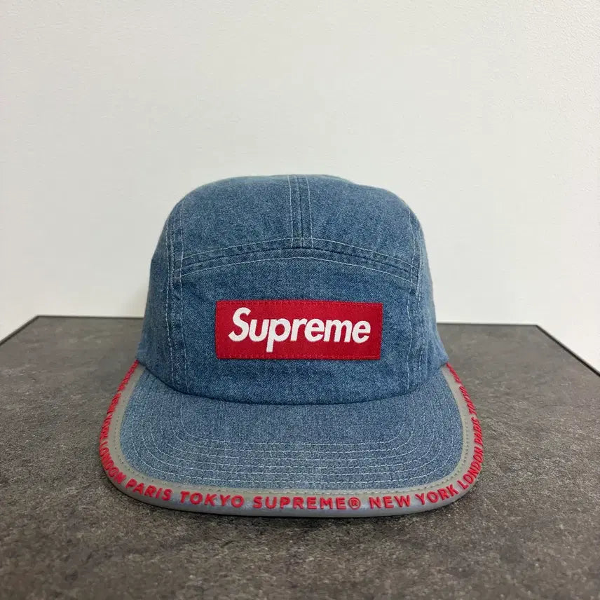 [BUNJANG] Supreme Red Box Logo Washed Denim Camp Cap / 슈프림 레드 박스로고 캠프캡 모자 워시드 데님