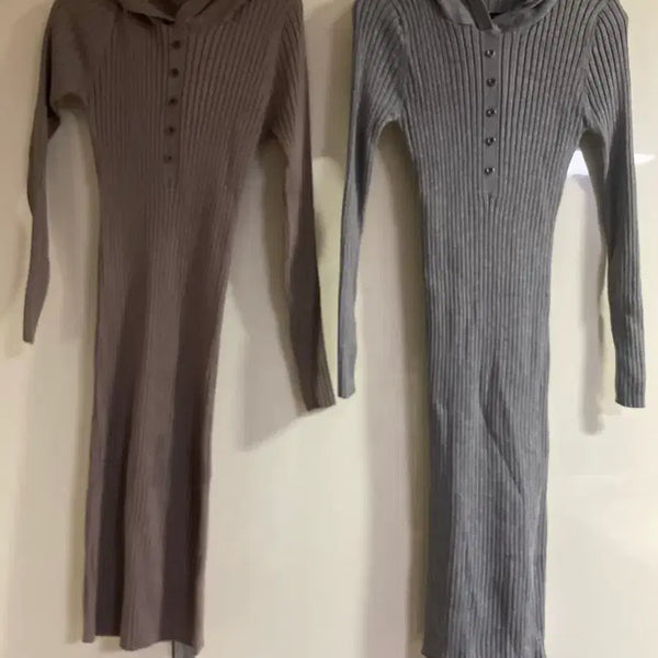 [BUNJANG] Long Knit Dress (Brown/Gray) / 새상품 개당) 롱 니트 원피스 브라운/그레이
