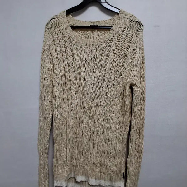 [BUNJANG] Calvin Klein Beige Cable Knit Sweater / 캘빈클라인 베이지색 케이블 니트 스웨트