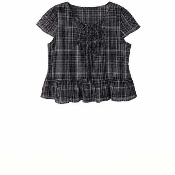 [BUNJANG] Many Many Mode Bow Check Blouse / 매니매니모드 볼 체크 블라우스