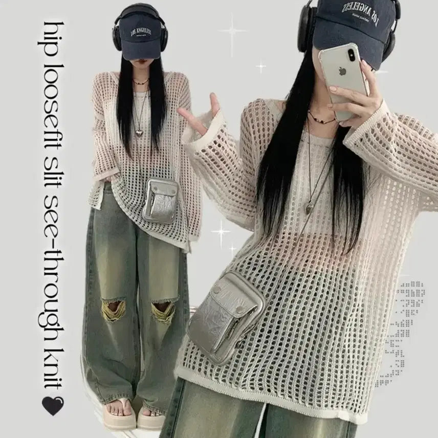 [BUNJANG] White Mesh Knit Top / 처분) 에이블리 화이트 그물니트 판매 양도