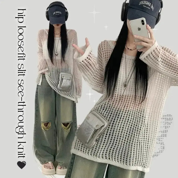 [BUNJANG] White Mesh Knit Top / 처분) 에이블리 화이트 그물니트 판매 양도