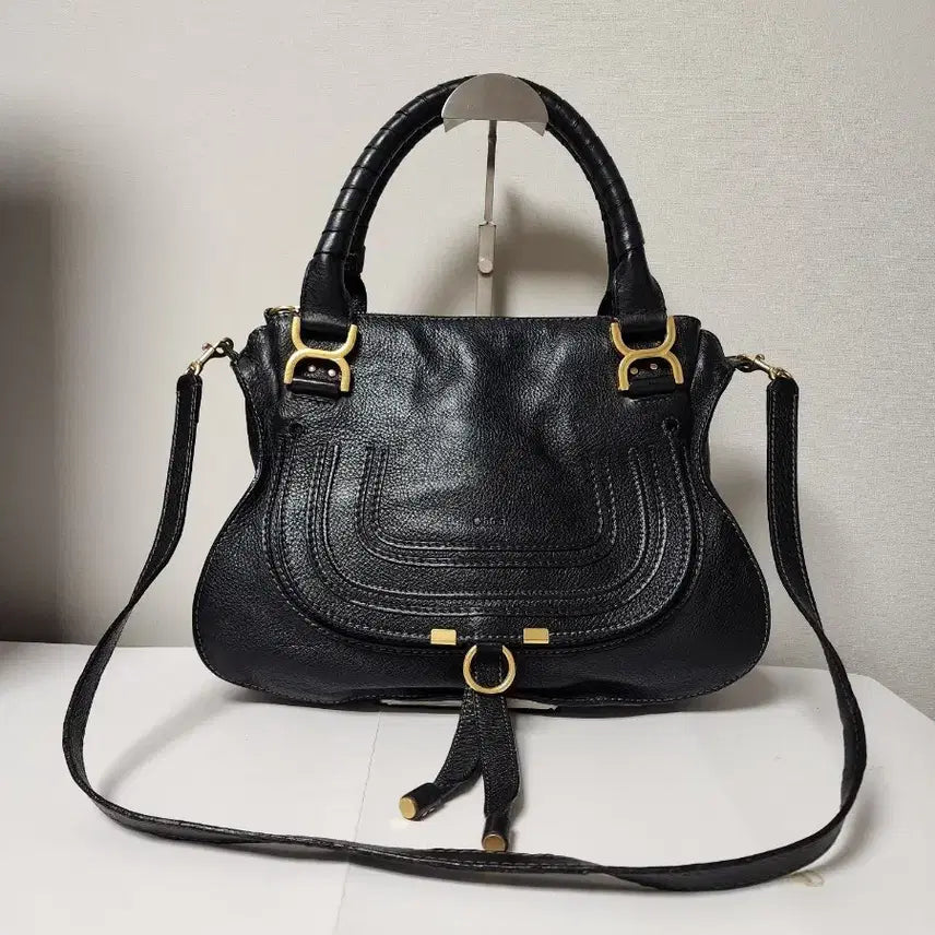 [BUNJANG] Chloe Marcie Medium Black Leather Double Carry Bag / 끌로에 마르씨백 미듐 블랙