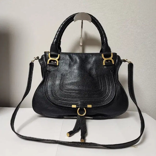 [BUNJANG] Chloe Marcie Medium Black Leather Double Carry Bag / 끌로에 마르씨백 미듐 블랙