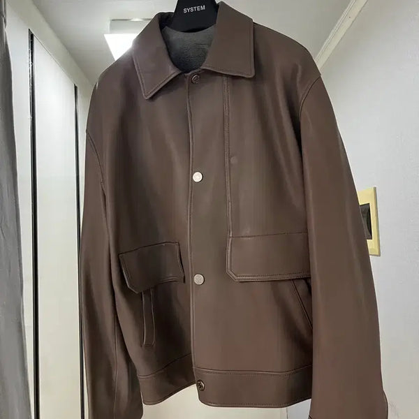 [BUNJANG] System Leather Jacket Brown / 시스템 레더 자켓 브라운